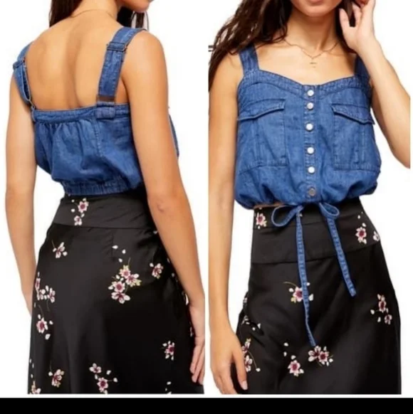 FREE PEOPLE Palm Desert denim crop top We The Free - Womens size XS - Picture 6 of 10